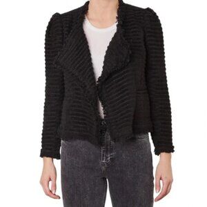 IRO Paris Siana Black Knit Open Front Waterfall Jacket Size EU 36 US 4